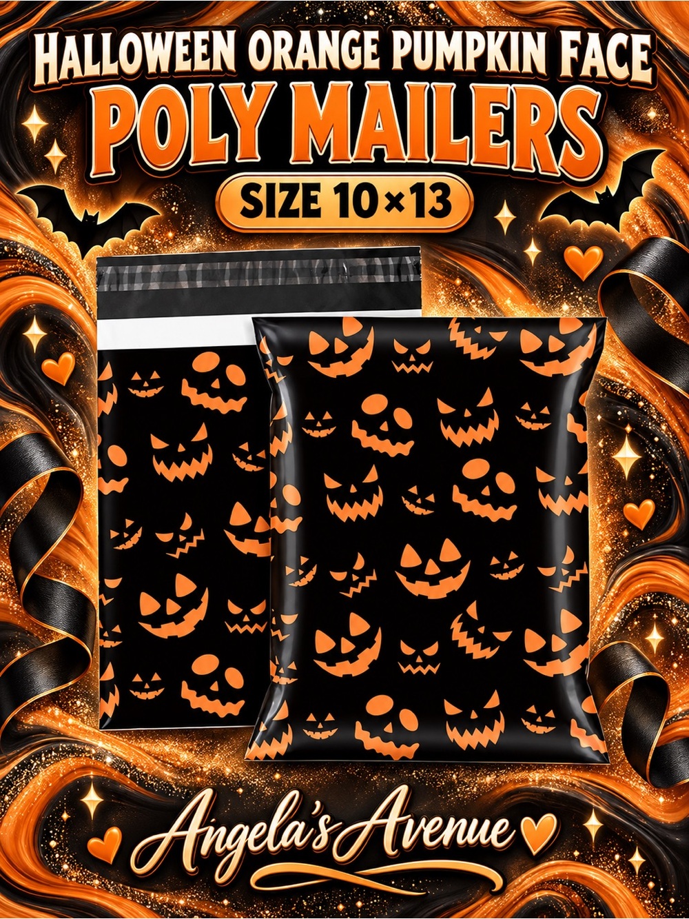 POLY MAILERS HALLOWEEN ORANGE PUMPKIN FACE (25 Pack) SIZE 10 × 13